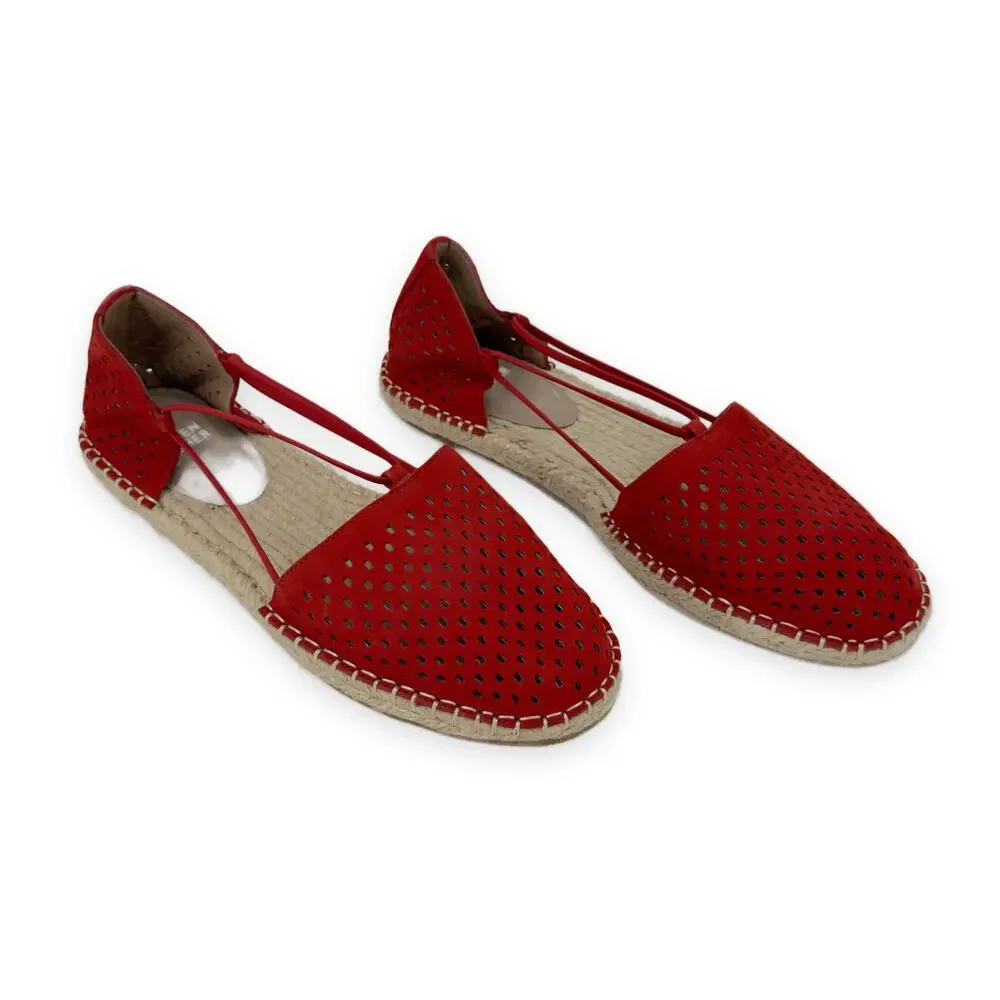 NEW Eileen Fisher Lee Espadrille Sandal Flats sz 9 Red Poppy Perforated Leather